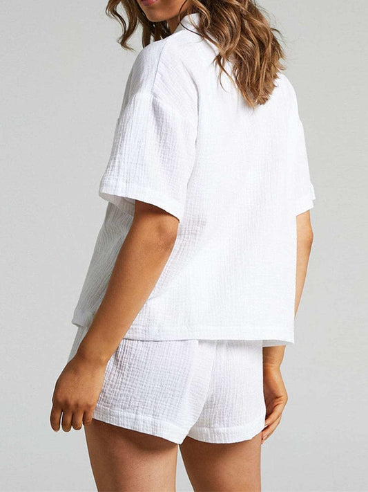 Texture Button Up Shirt and Shorts Set - Trendsi - Flyclothing LLC