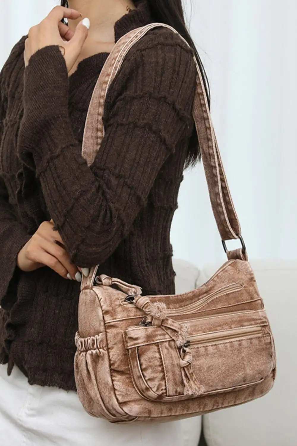 Adjustable Strap Denim Crossbody Bag - Trendsi - Flyclothing LLC