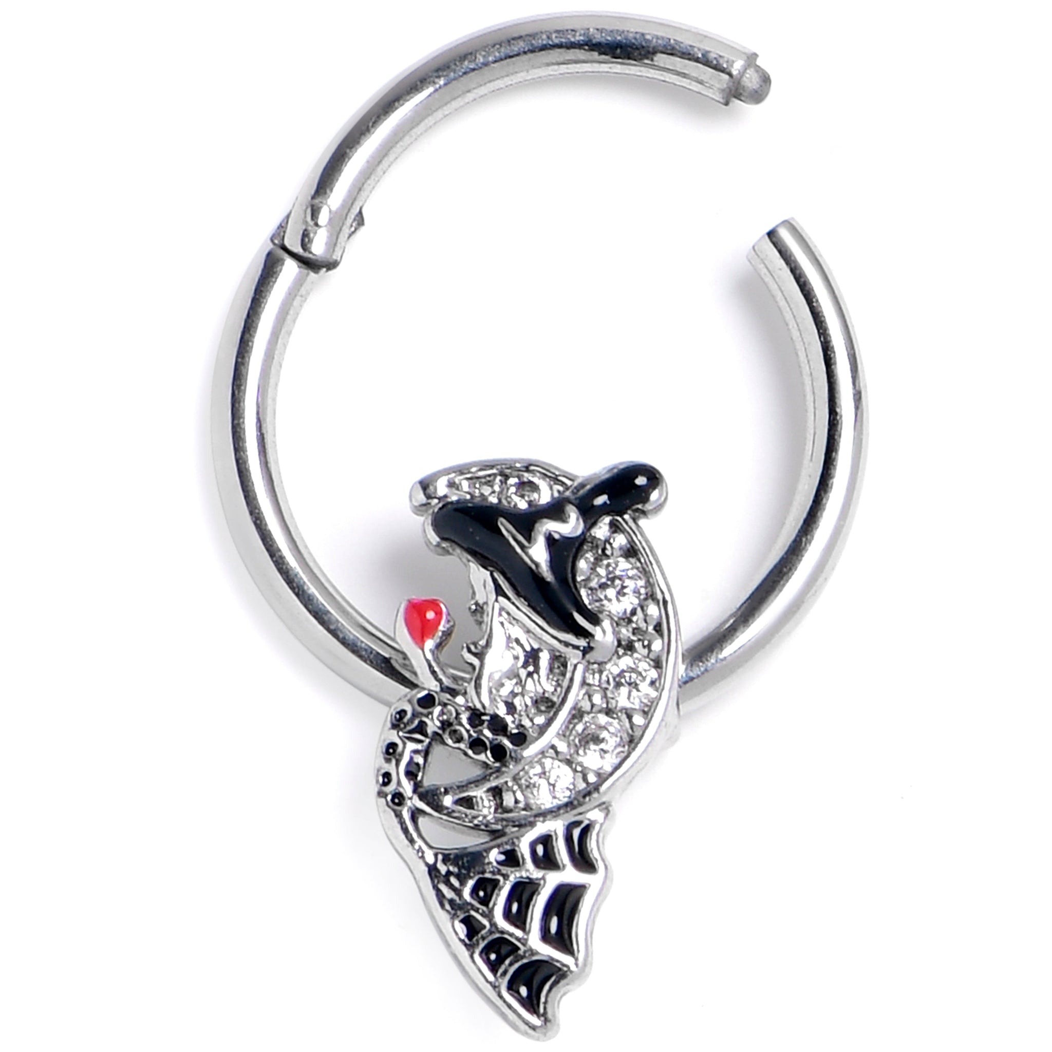 16G 3/8 Clear Gem Crescent Moon Witch Halloween Hinged Segment Ring