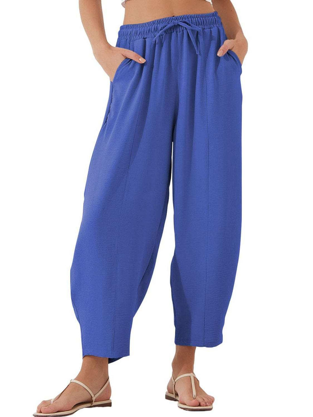 Full Size Drawstring Cropped Jogger Pants Plus Size - Trendsi - Flyclothing LLC