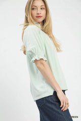 Umgee Textured Ruffle Sleeve V-Neck Top - Trendsi - Flyclothing LLC