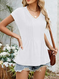 Casual V-Neck Pleated Front T-Shirt - Trendsi - Flyclothing LLC