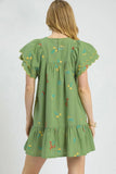 Umgee Floral Embroidered Short Sleeve Mini Dress - Trendsi