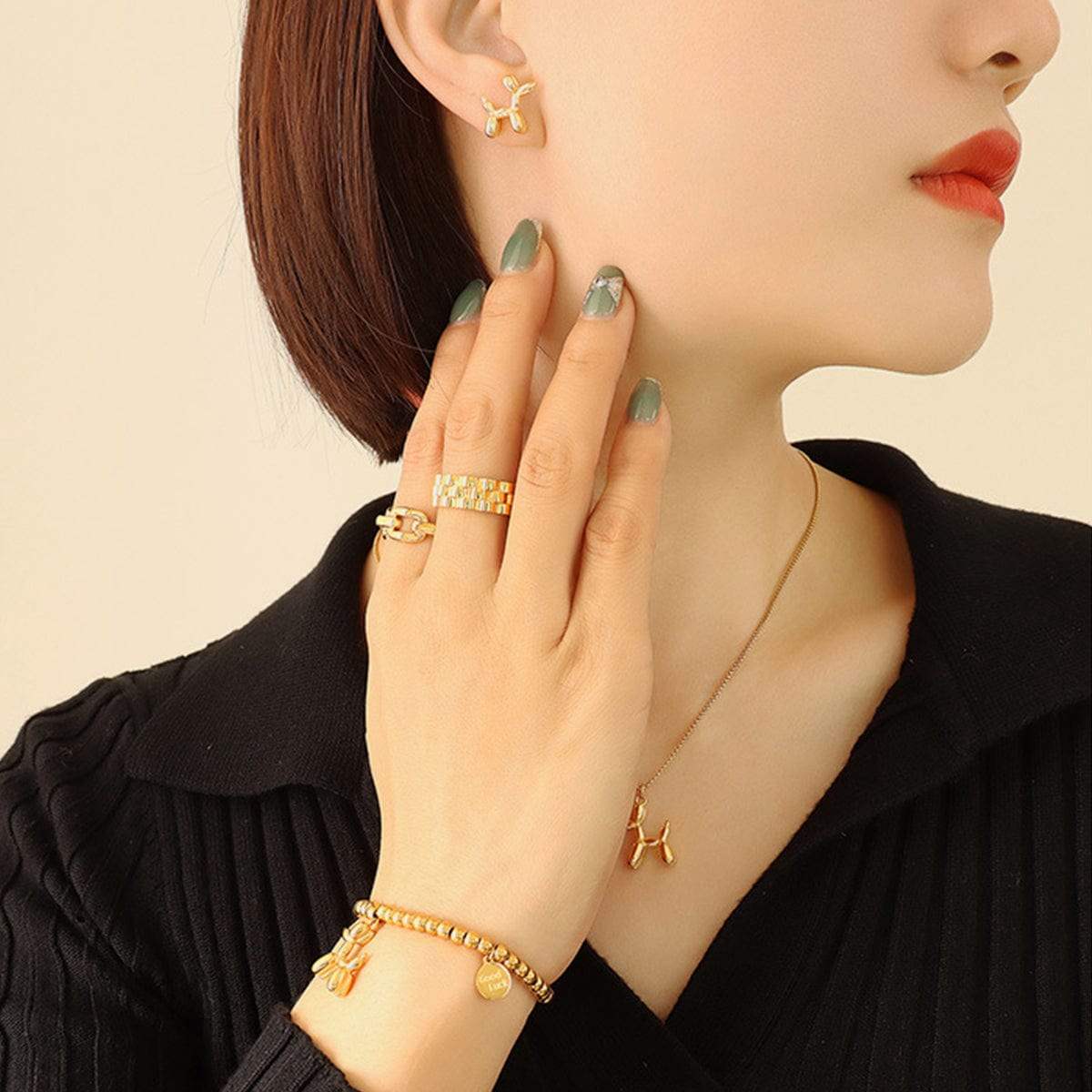 18K Gold-Plated Titanium Steel Puppy Shape Stud Earrings - Trendsi - Flyclothing LLC
