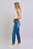 Judy Blue Full Size Plaid Print Cuff Straight Leg Jeans with Pockets - Trendsi - Flyclothing LLC