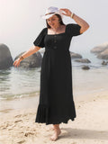 Plus Size Ruffled Hem Square Neck Short Sleeve Dress - Trendsi