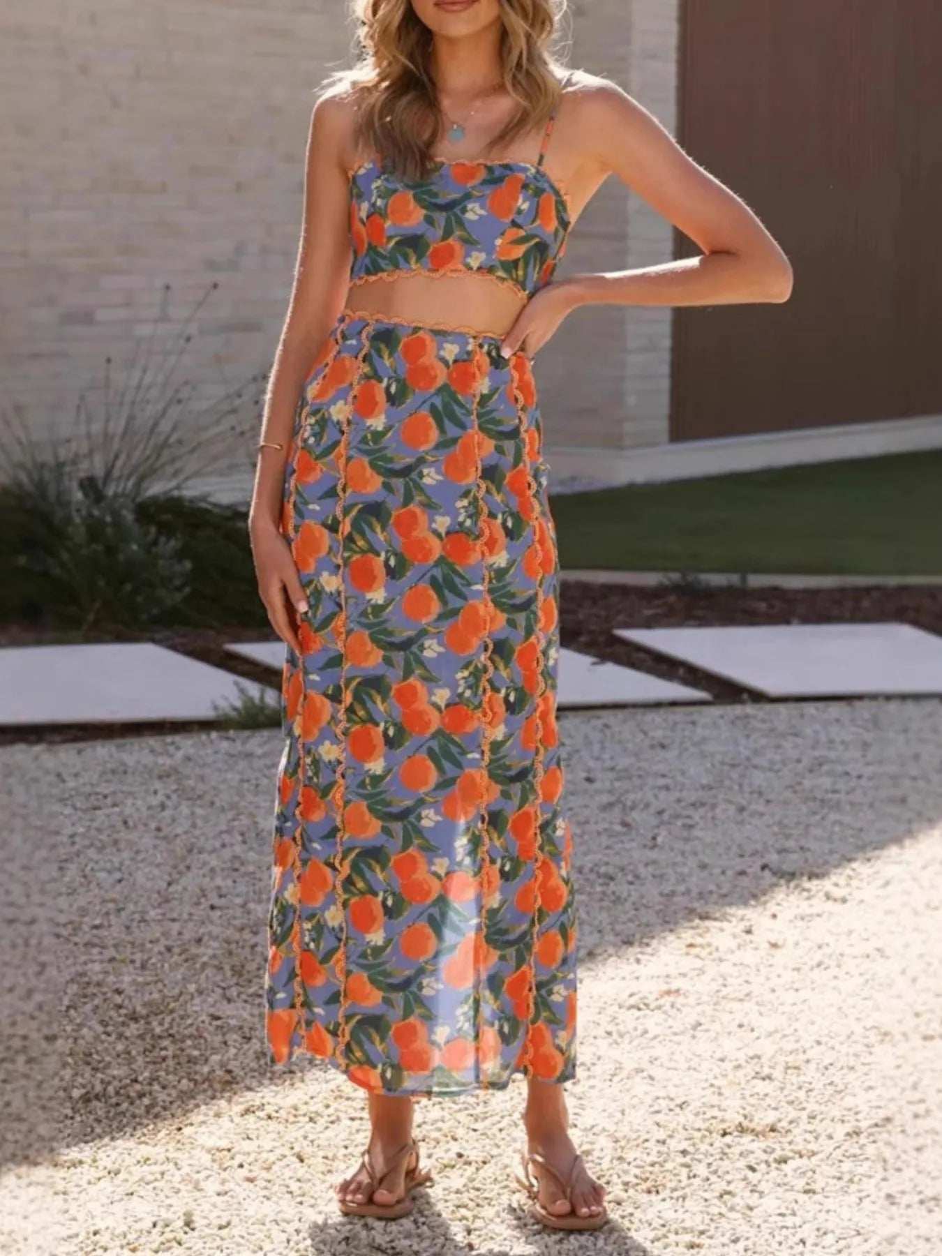 Printed Cami and Maxi Skirt Set - Trendsi - Flyclothing LLC