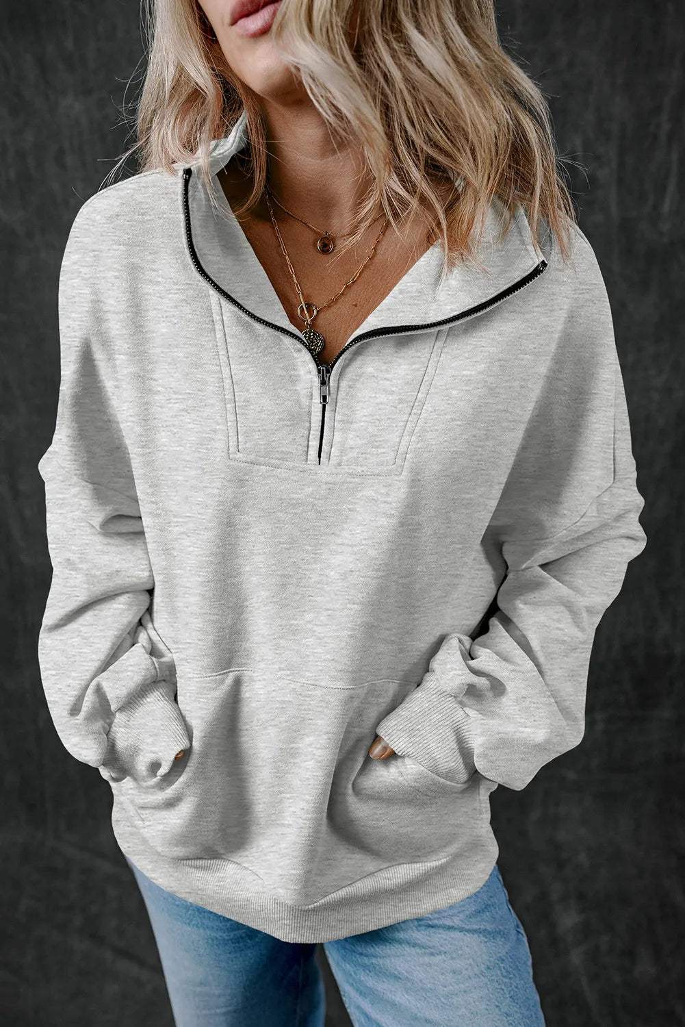 Half Zip Long Sleeve Sweatshirt - Trendsi - Flyclothing LLC
