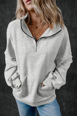 Half Zip Long Sleeve Sweatshirt - Trendsi - Flyclothing LLC