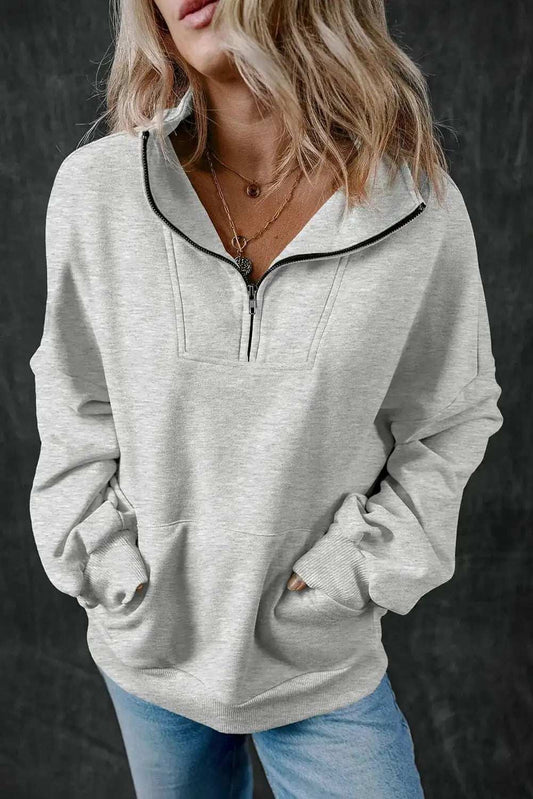 Half Zip Long Sleeve Sweatshirt - Trendsi - Flyclothing LLC