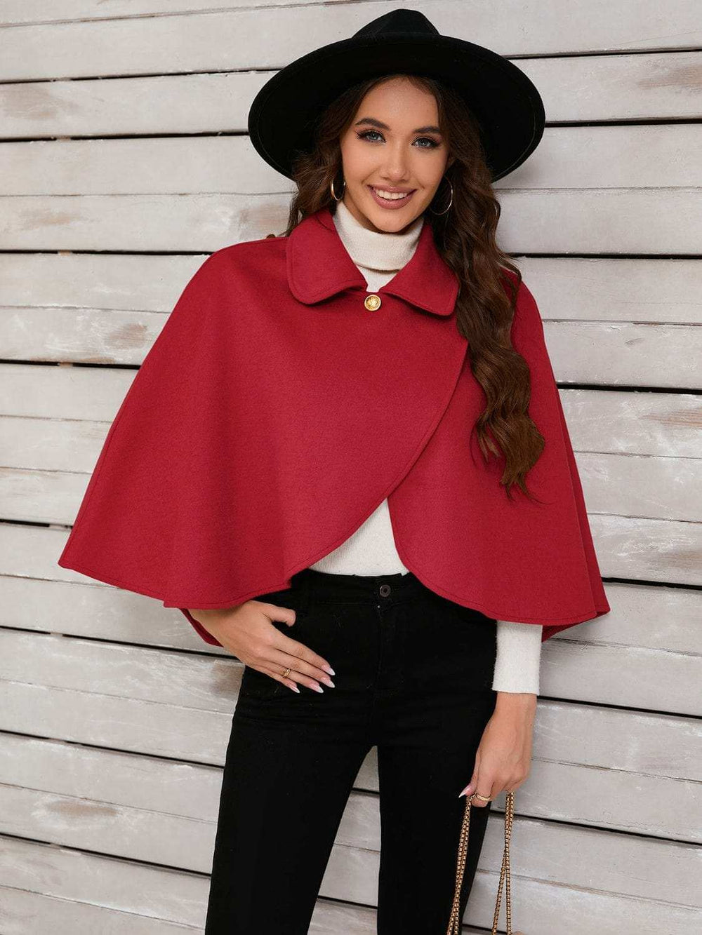 Collared Neck Cropped Cape - Trendsi - Flyclothing LLC