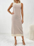Round Neck Sleeve Midi Knit Dress - Trendsi