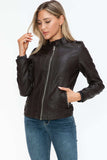 Snobbish PU Leather Biker Jacket with Side Zip Pockets - Trendsi - Flyclothing LLC
