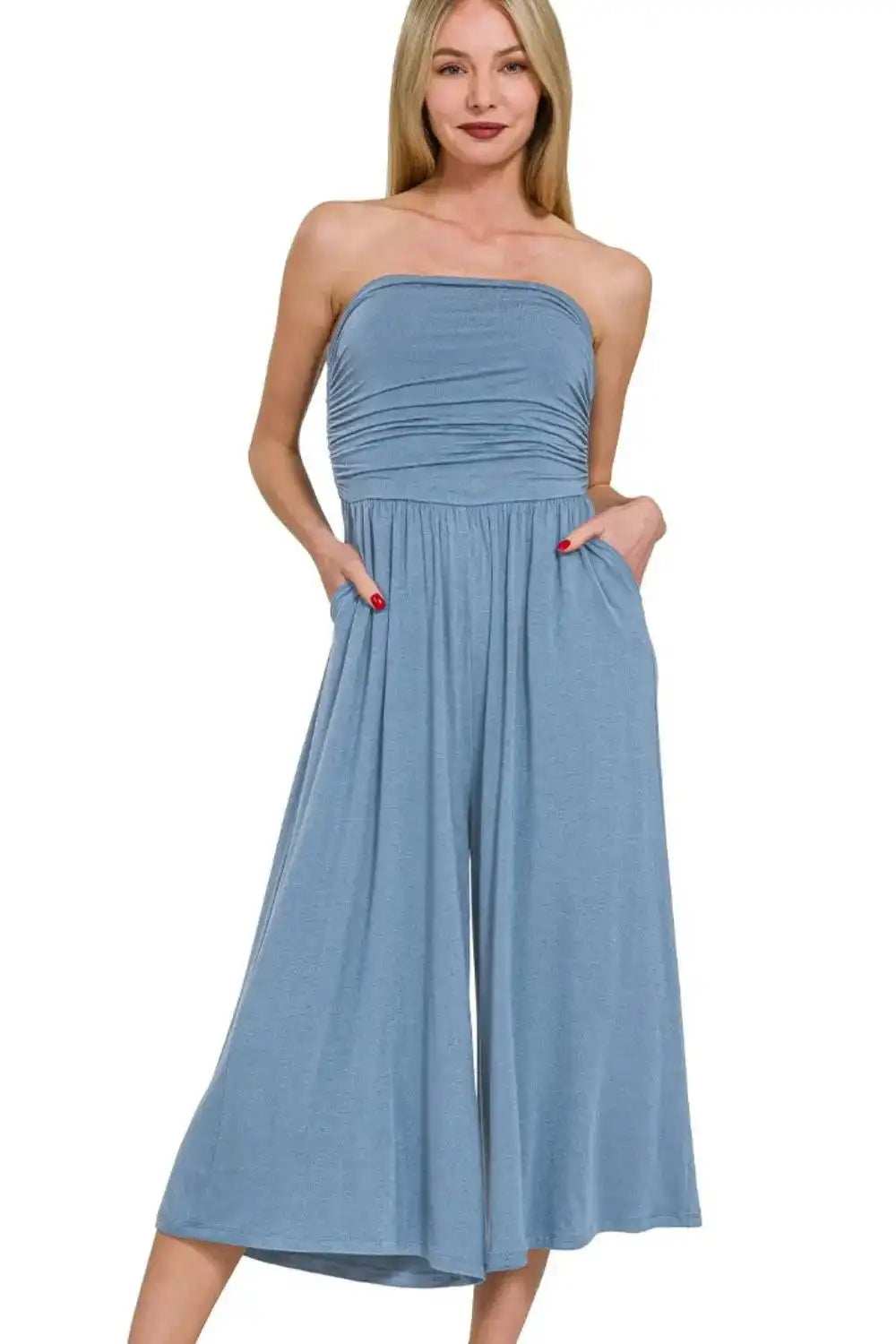 Zenana Double Layered Strapless Tube Top Jumpsuit - Trendsi - Flyclothing LLC