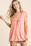 BiBi Jersey Knit Gathered Top with Ruffles - Trendsi