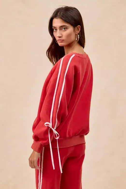 BiBi Side Lined Bow Details Fleece Sweatshirt - Trendsi - Flyclothing LLC