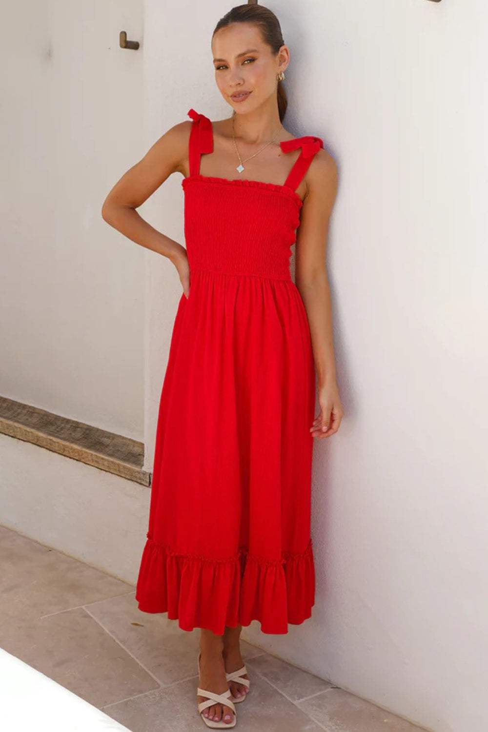 Ruffled Smocked Ruffle Hem Sleeveless Dress - Trendsi - Flyclothing LLC