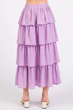 Mittoshop Chiffon Ruffle Layer Elastic Waist Midi Skirt - Trendsi