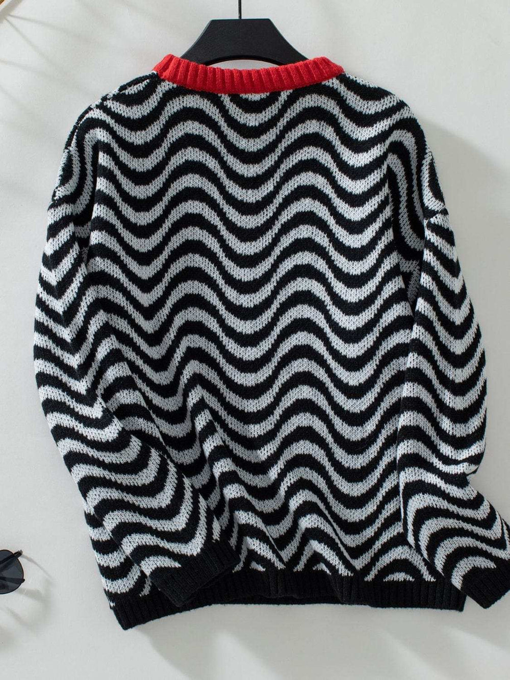 Wavy Stripes Round Neck Long Sleeve Sweater - Trendsi - Flyclothing LLC