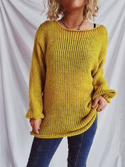 Boat Neck Dropped Shoulder Sweater - Trendsi
