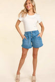 Haptics High Rise Button Fly Washed Denim Shorts - Trendsi - Flyclothing LLC