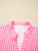 Stripe Flare Sleeve Half Placket Tiered Flowy Mini Dress - Trendsi - Flyclothing LLC