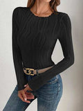 Textured Round Neck Long Sleeve Top - Trendsi - Flyclothing LLC
