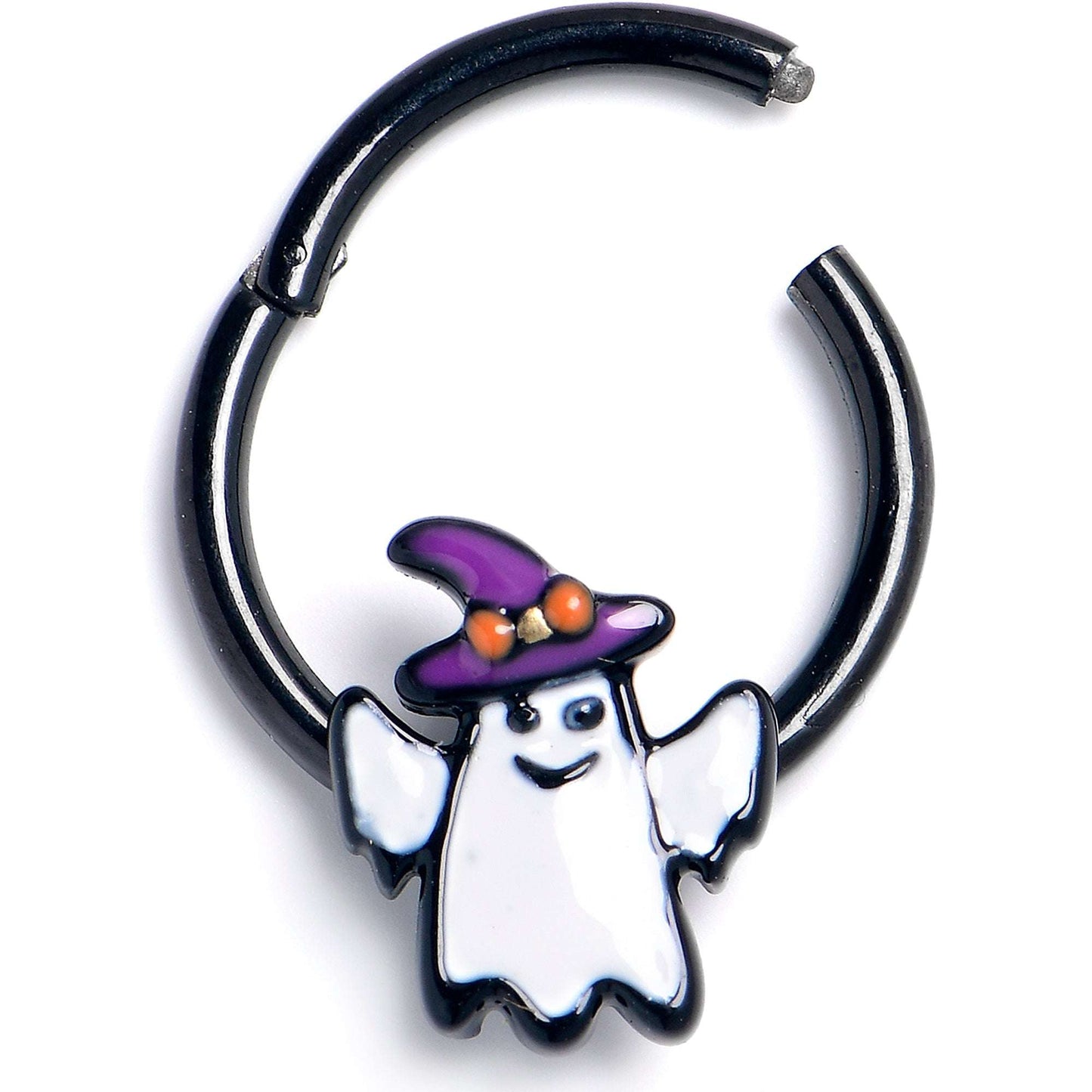 16G 3/8 Black Witch Hat Ghost Hinged Segment Ring