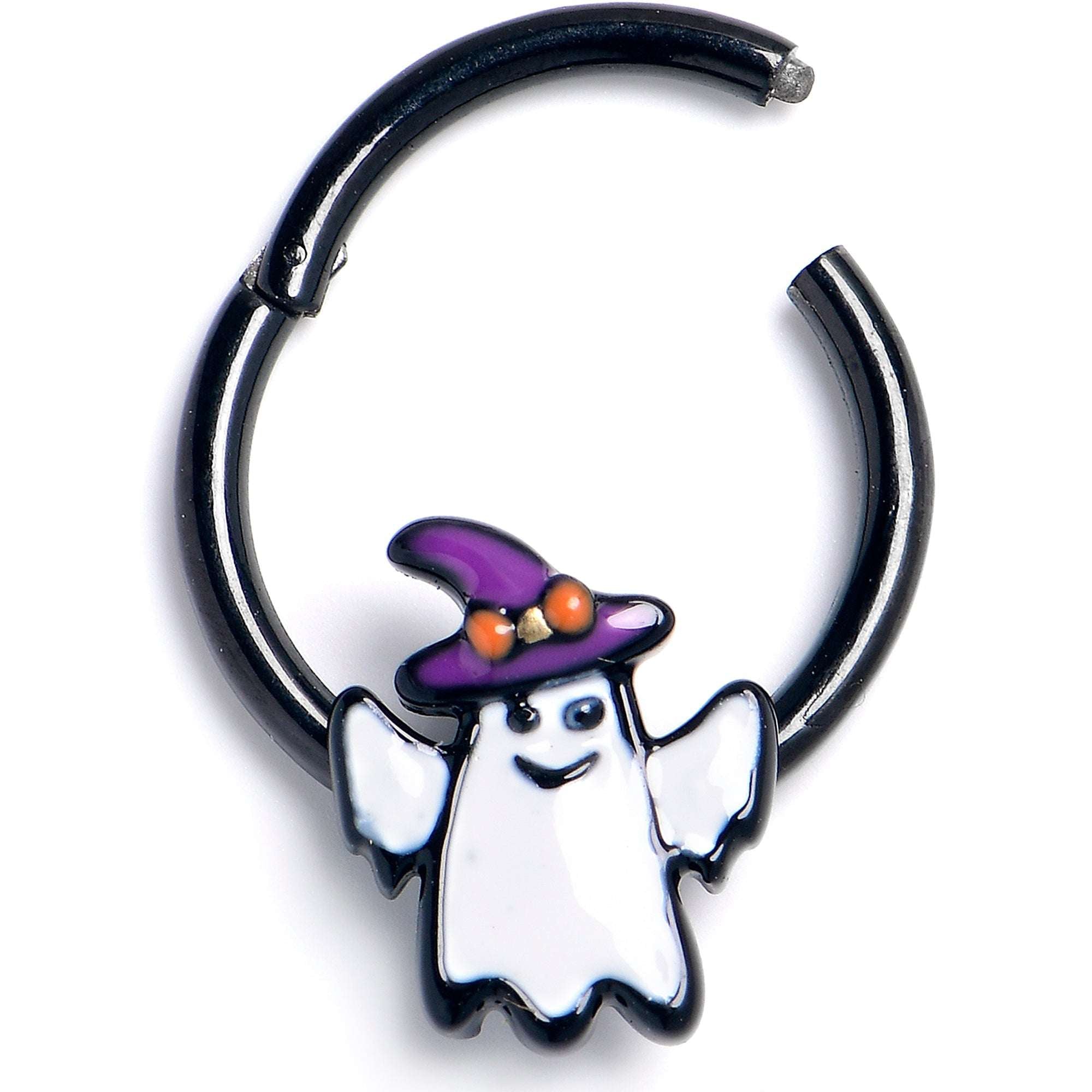 16G 3/8 Black Witch Hat Ghost Hinged Segment Ring