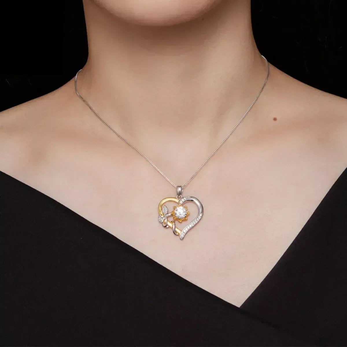 1 Carat Two Tone Heart-Shaped Pendant Necklace - Trendsi - Flyclothing LLC