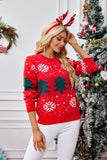 Christmas Tree Round Neck Long Sleeve Sweater - Trendsi
