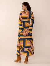 Contrast Round Neck Flare Sleeve Midi Dress - Trendsi - Flyclothing LLC
