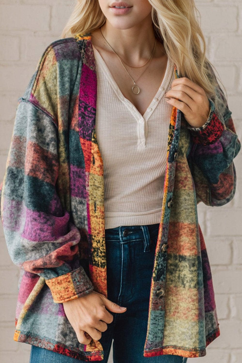 Double Take Full Size Exposed Seam Button Up Shacket - Trendsi