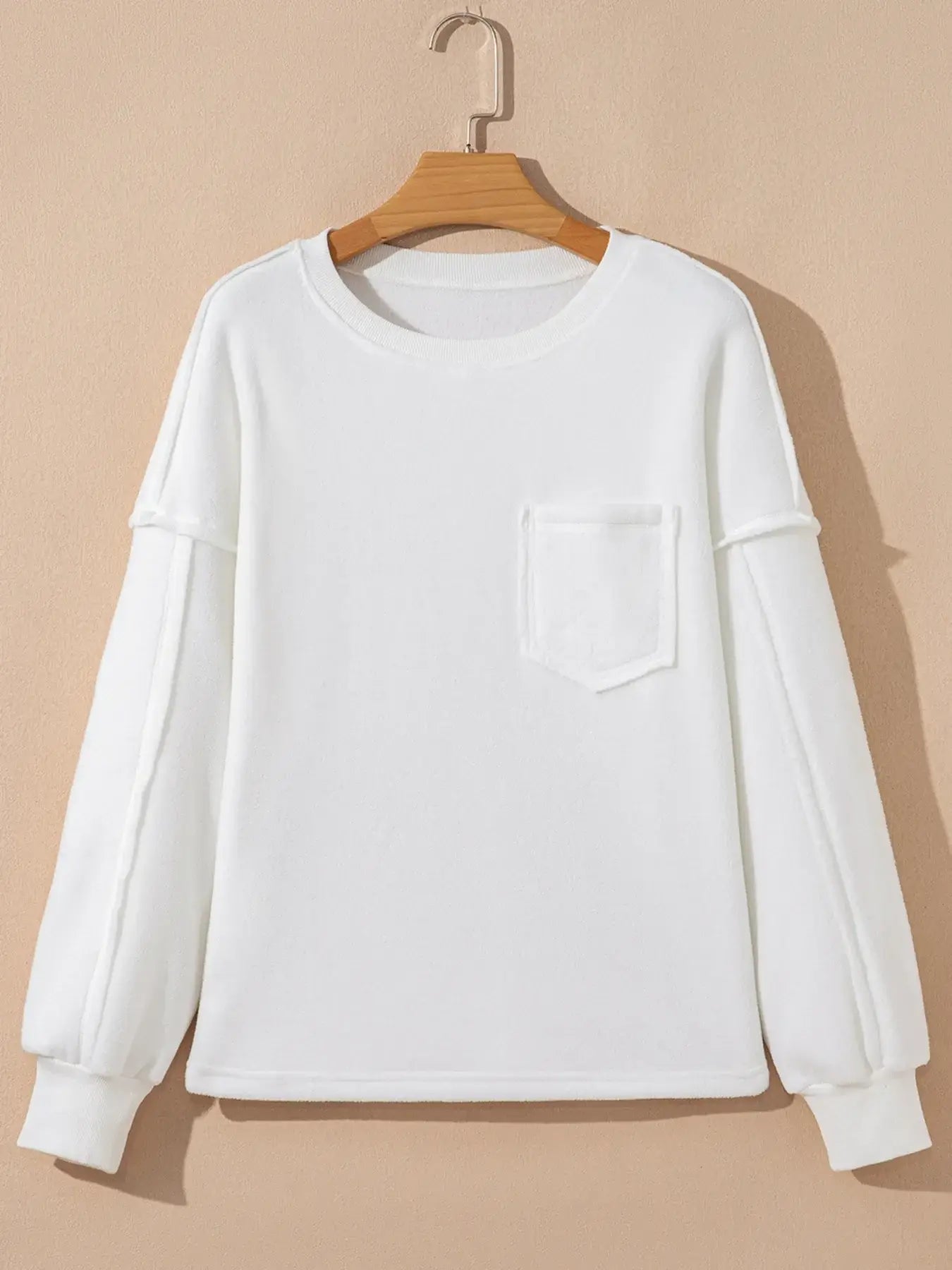 Exposed Seam Chest Pocket Knit Pullover Sweatshirt - Trendsi - Flyclothing LLC