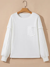 Exposed Seam Chest Pocket Knit Pullover Sweatshirt - Trendsi - Flyclothing LLC