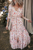 Boho Half Sleeve Floral V Neck Maxi Dress - Trendsi