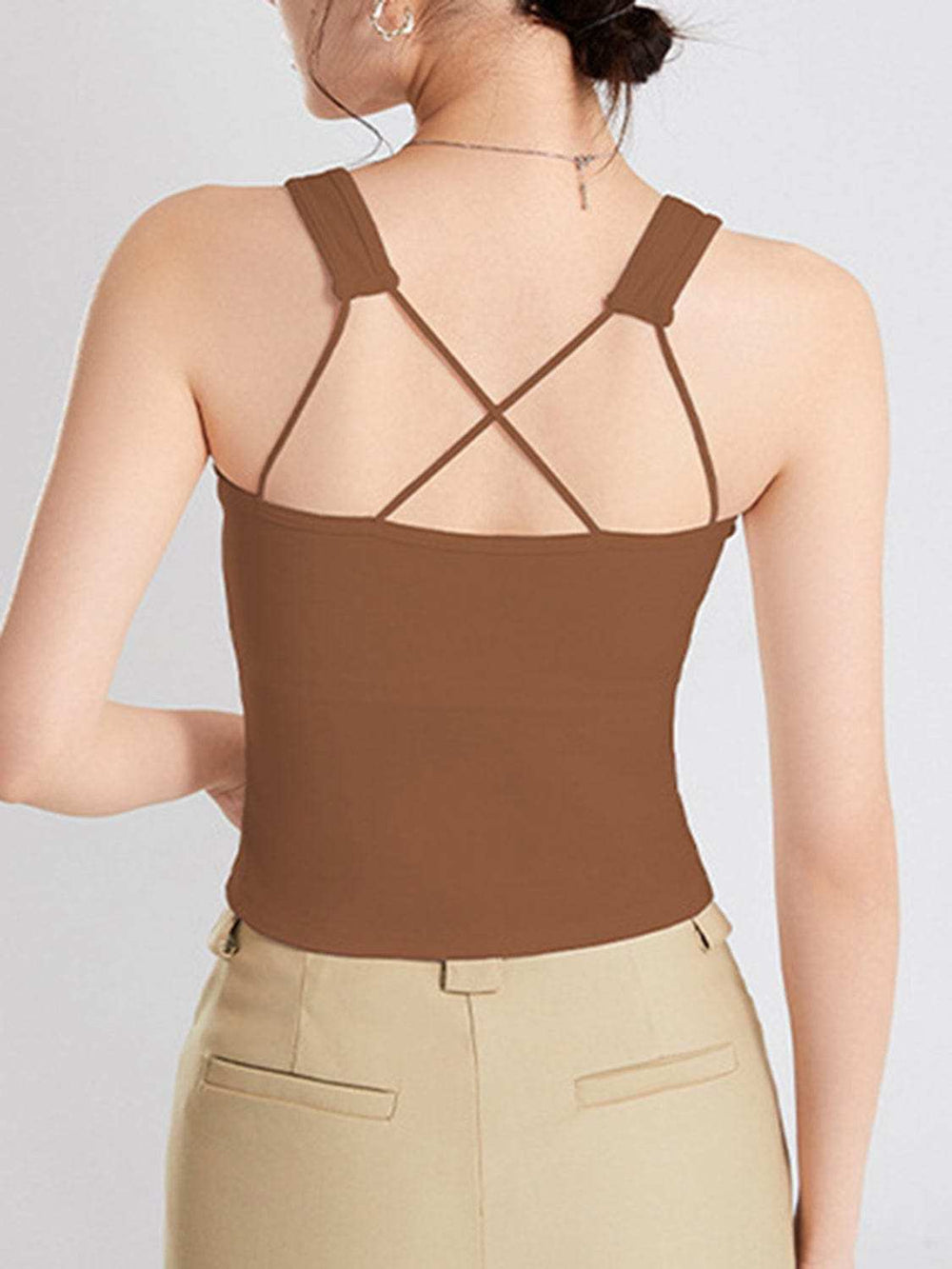 Crisscross Scoop Neck Wide Strap Cropped Tank with Chest Pads - Trendsi - Flyclothing LLC