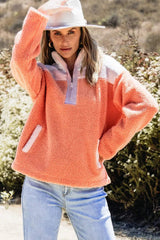 Contrast Half Zip Long Sleeve Sweatshirt - Trendsi - Flyclothing LLC