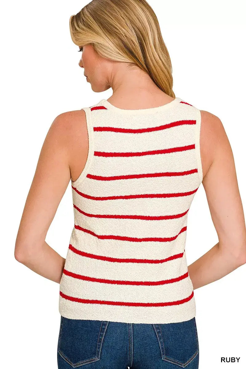 Zenana Round Neck Stripe Knit Tank Top - Trendsi - Flyclothing LLC