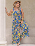 Plus Size Printed V-Neck Wide Leg Jumpsuit - Trendsi - Flyclothing LLC