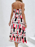 Ruffled Printed Tie Waist Midi Dress - Trendsi