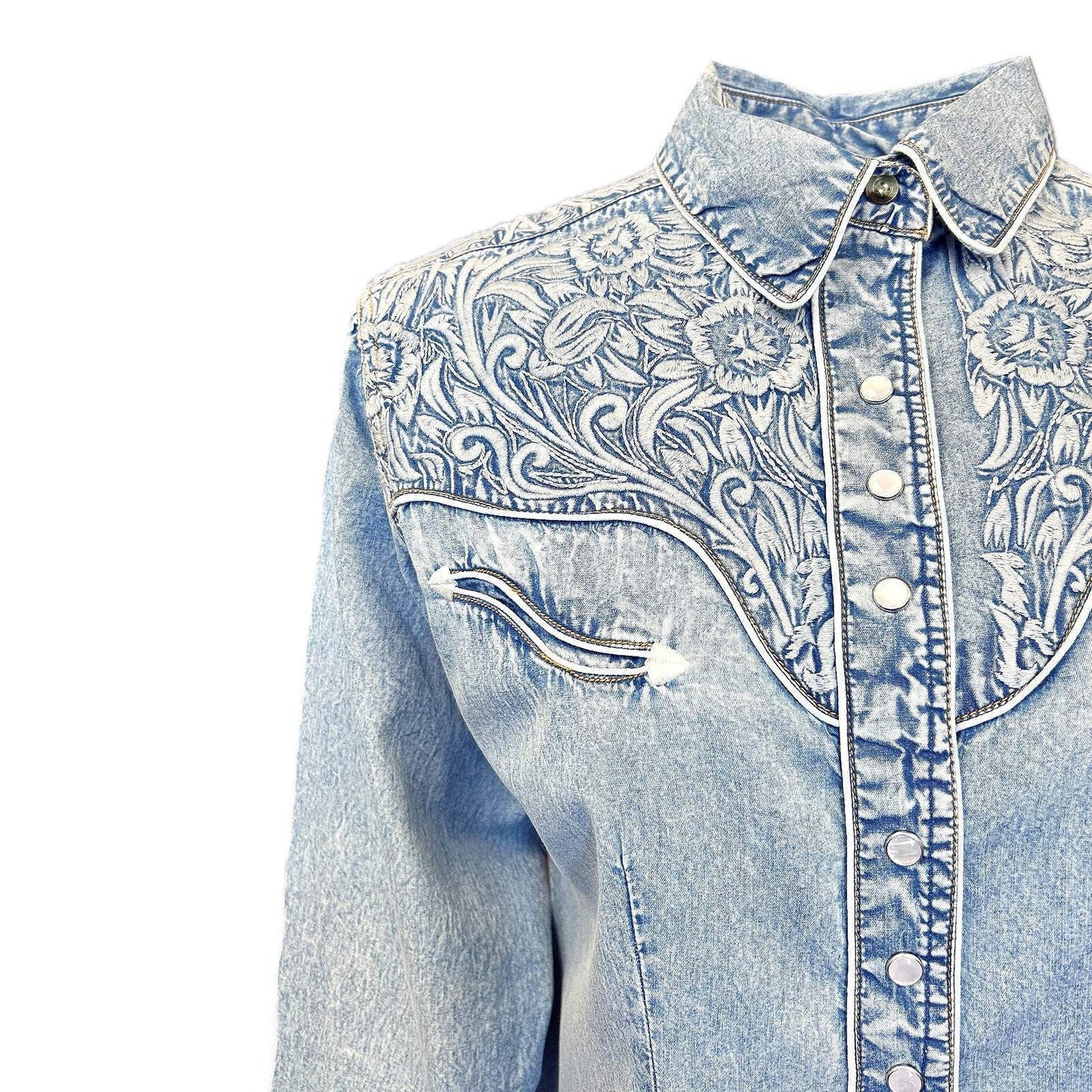 Rockmount Ranch Wear womens floral embroidered vintage denim shirt 7859 d blu sml - Rockmount Clothing - Flyclothing LLC