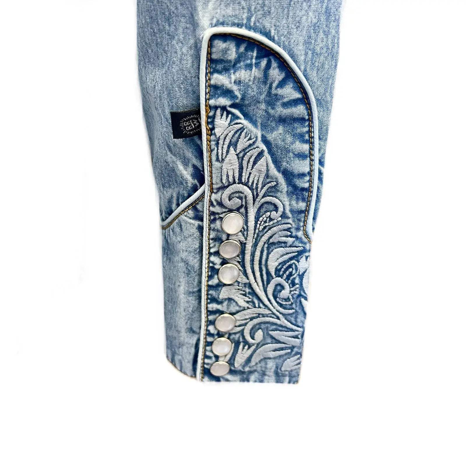 Rockmount Ranch Wear womens floral embroidered vintage denim shirt 7859 d blu sml - Rockmount Clothing - Flyclothing LLC
