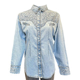 Rockmount Ranch Wear womens floral embroidered vintage denim shirt 7859 d blu sml - Rockmount Clothing - Flyclothing LLC