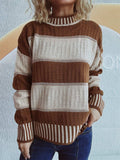Contrast Round Neck Long Sleeve Sweater - Trendsi - Flyclothing LLC