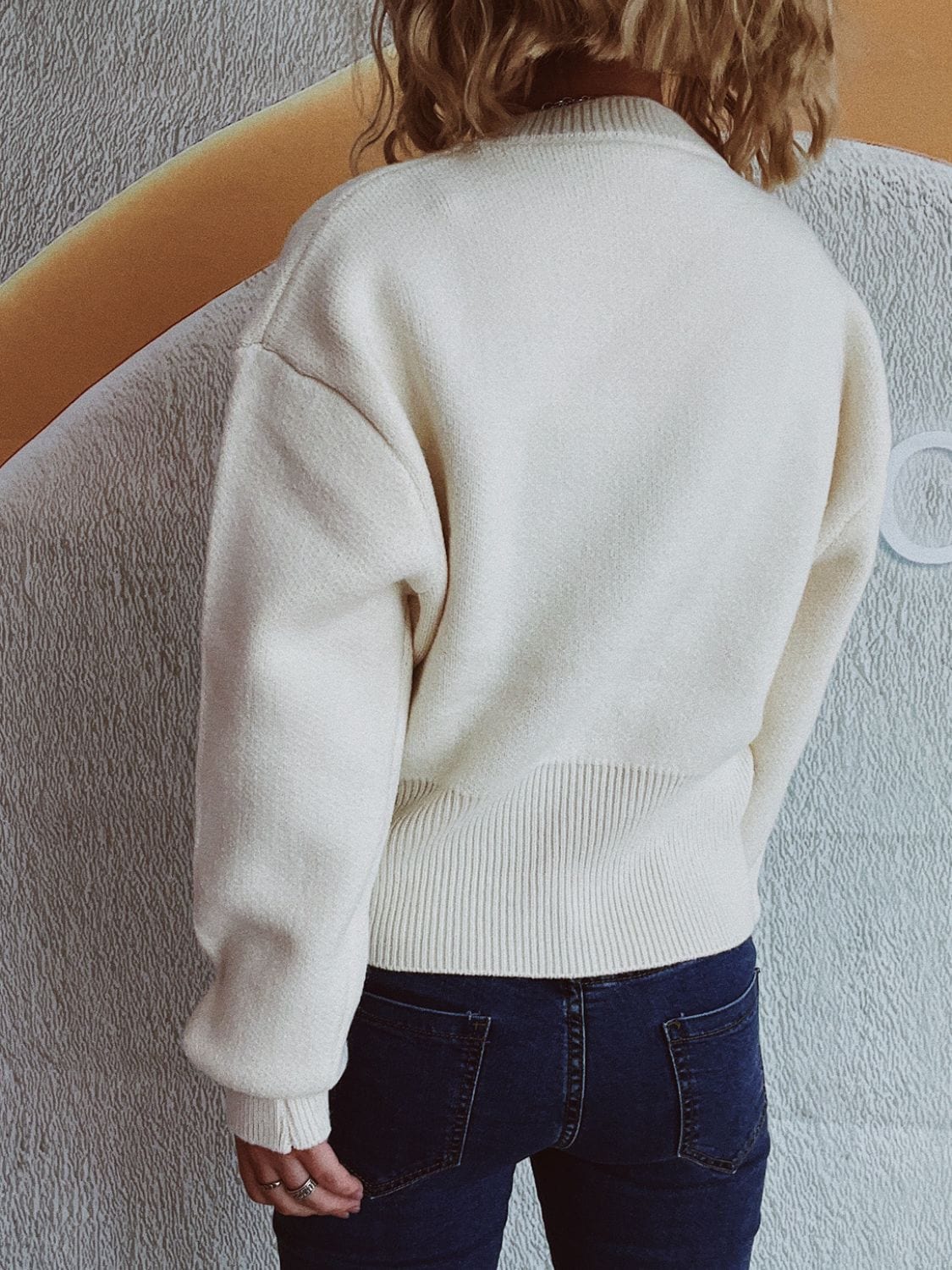 Round Neck Half Zip Long Sleeve Sweater - Trendsi