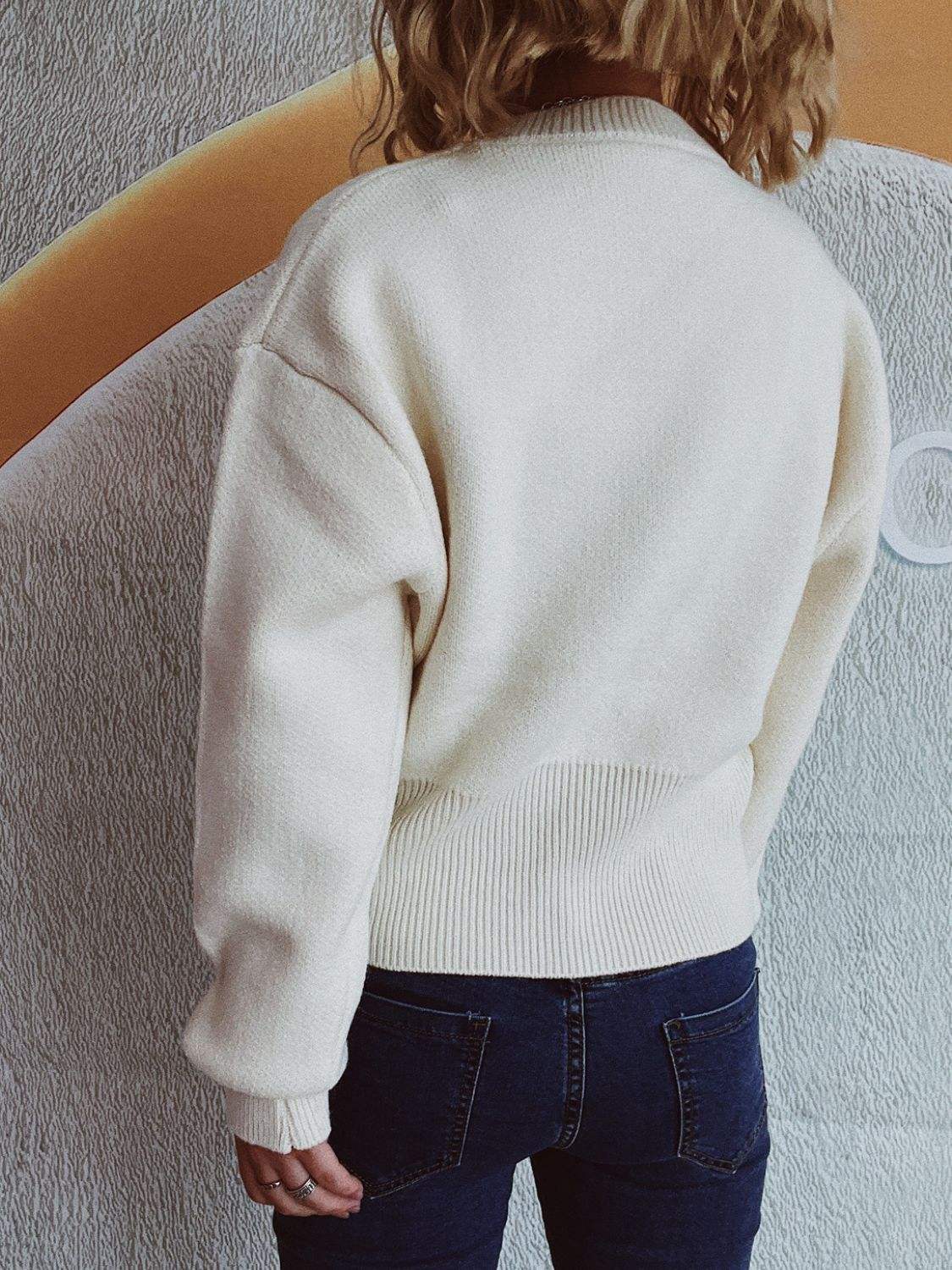 Round Neck Half Zip Long Sleeve Sweater - Trendsi - Flyclothing LLC
