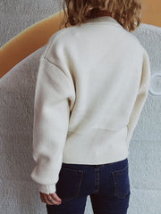 Round Neck Half Zip Long Sleeve Sweater - Trendsi