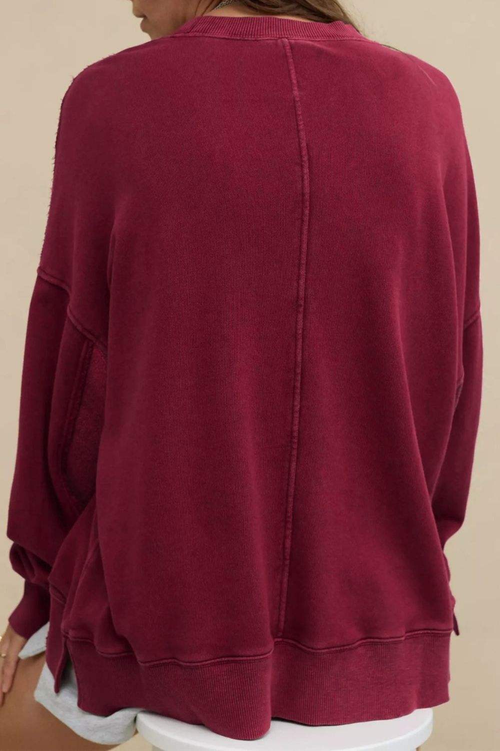 Side Slit Round Neck Long Sleeve Sweatshirt - Trendsi - Flyclothing LLC
