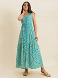 Slit Printed V-Neck Sleeveless Dress - Trendsi